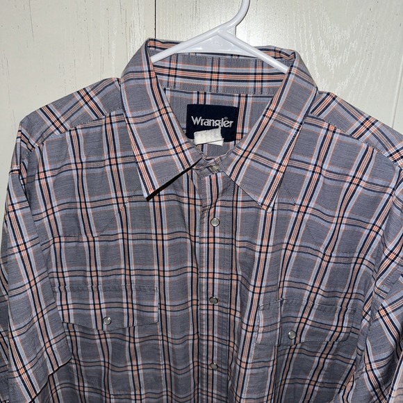 Wrangler Other - WRANGLER SHIRT‎ MENS PLAID PEARL SNAP WESTERN COWBOY VINTAGE Orange Navy